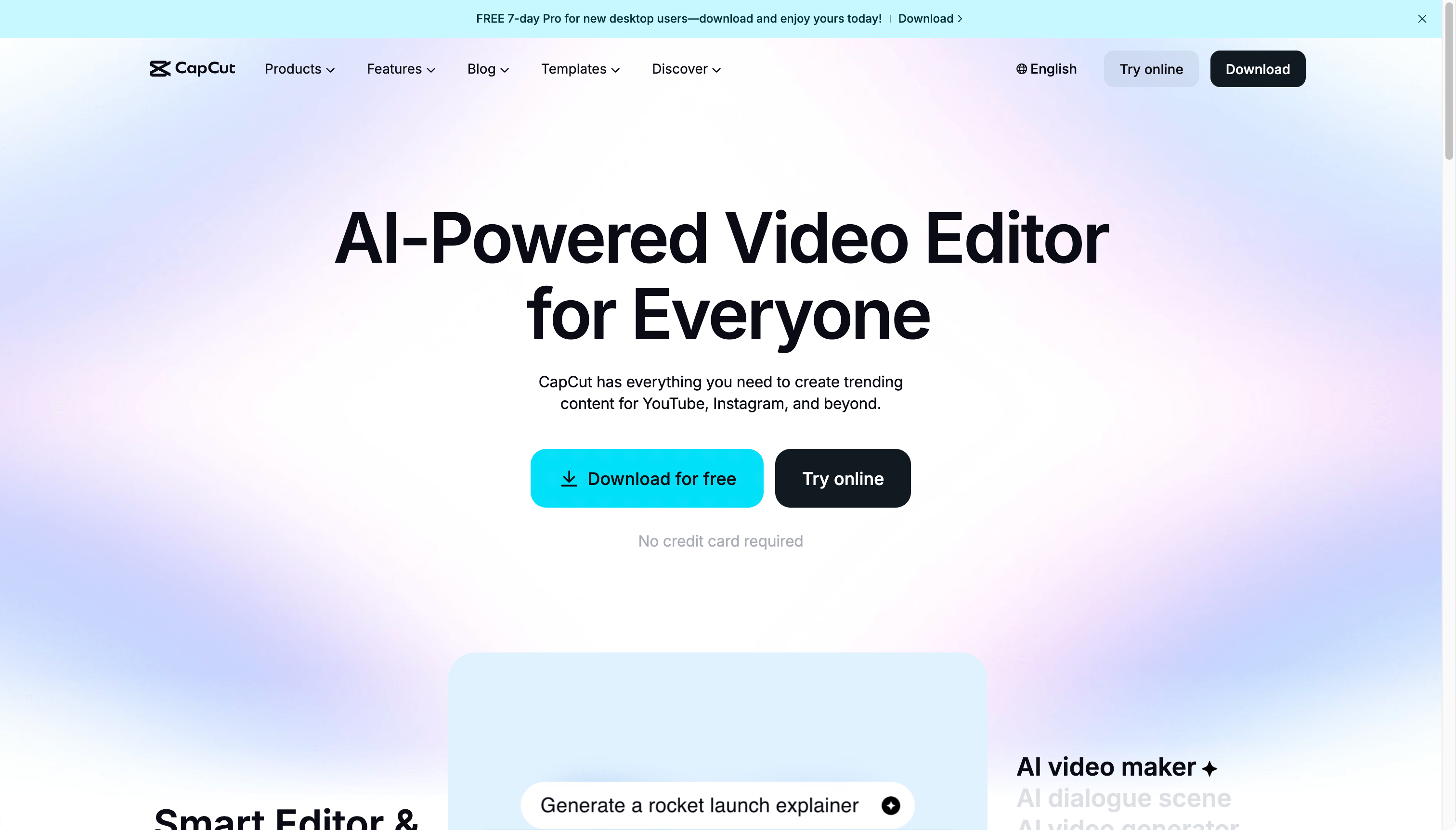 Capcut homepage screenshot