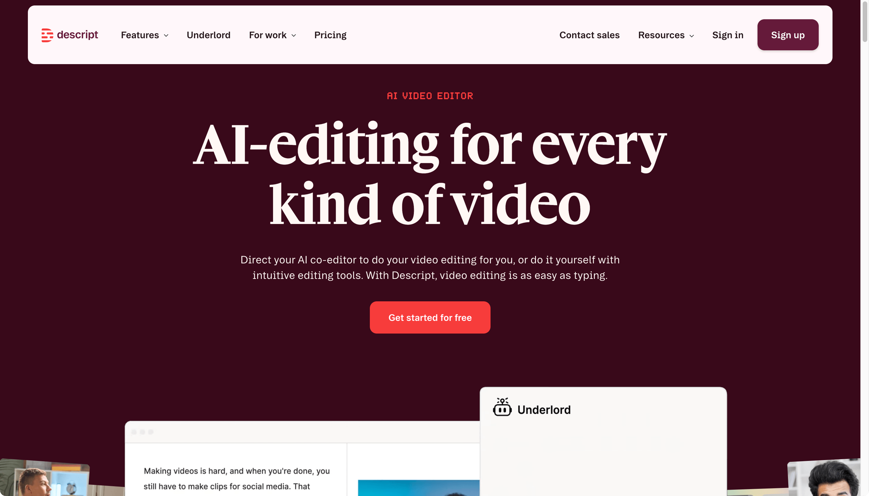 Descript homepage screenshot