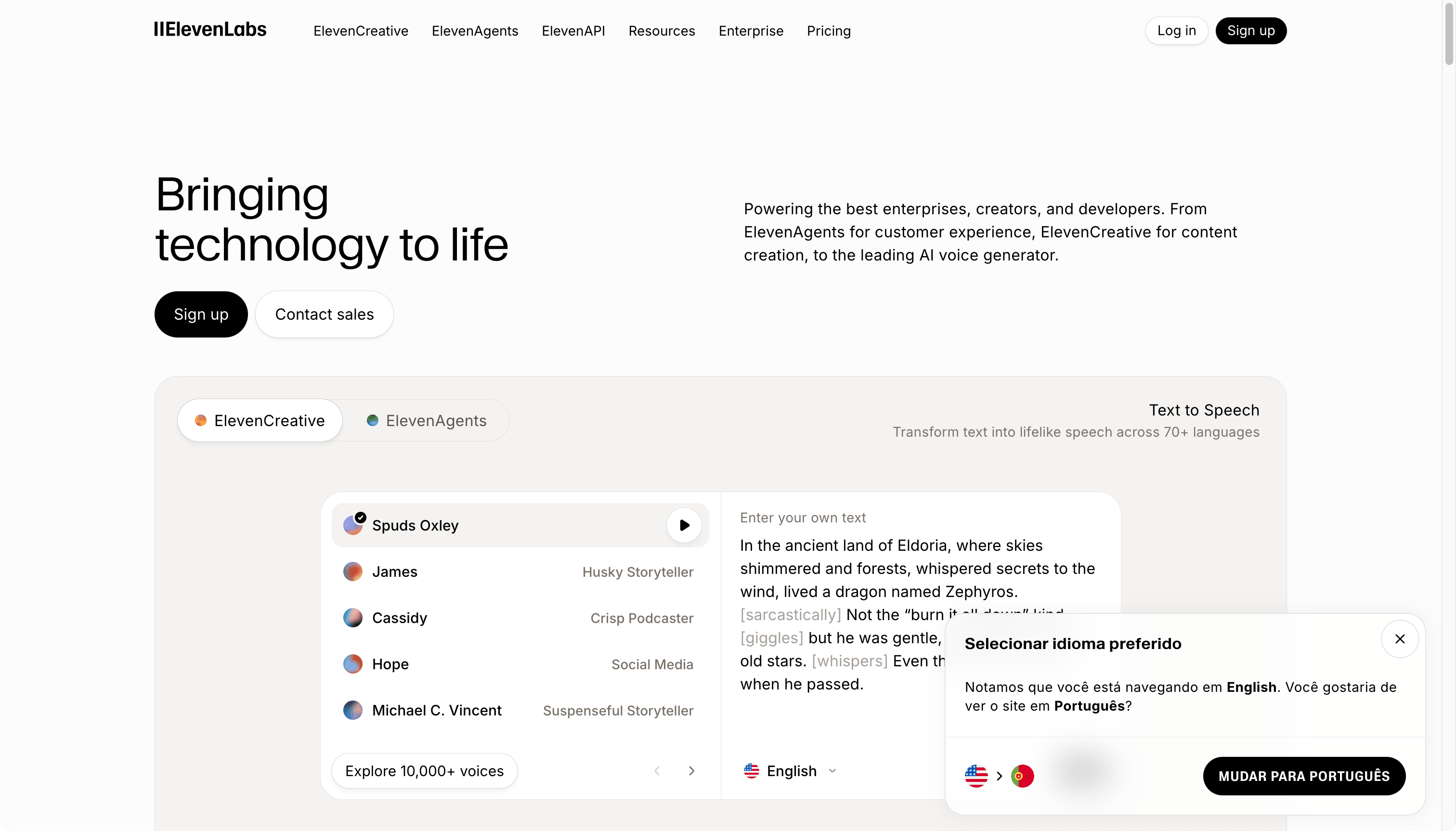 Eleven Labs homepage screenshot