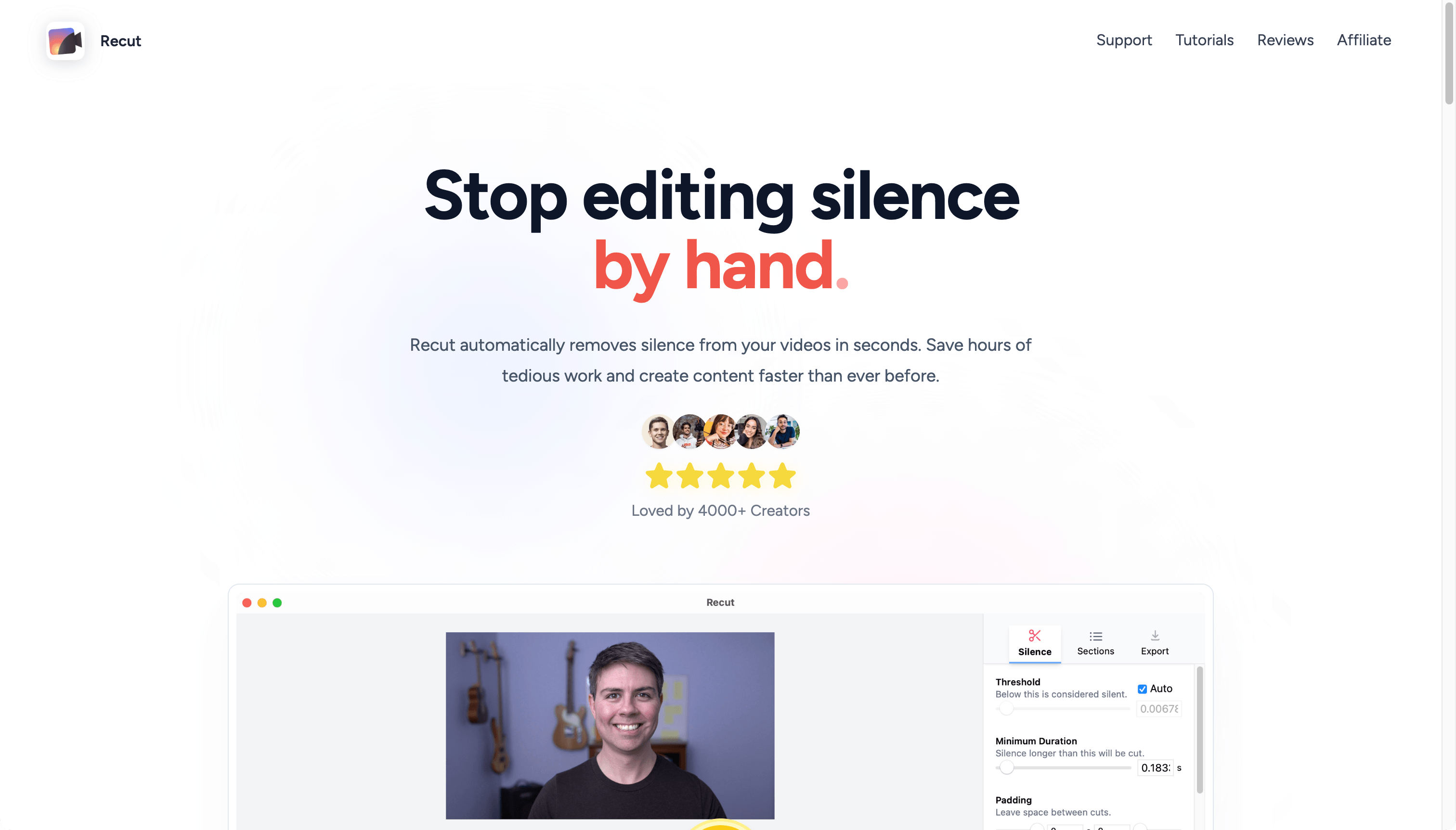 Recut homepage screenshot