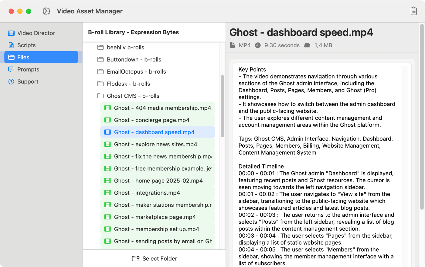 Video Asset Manager video analysis example.