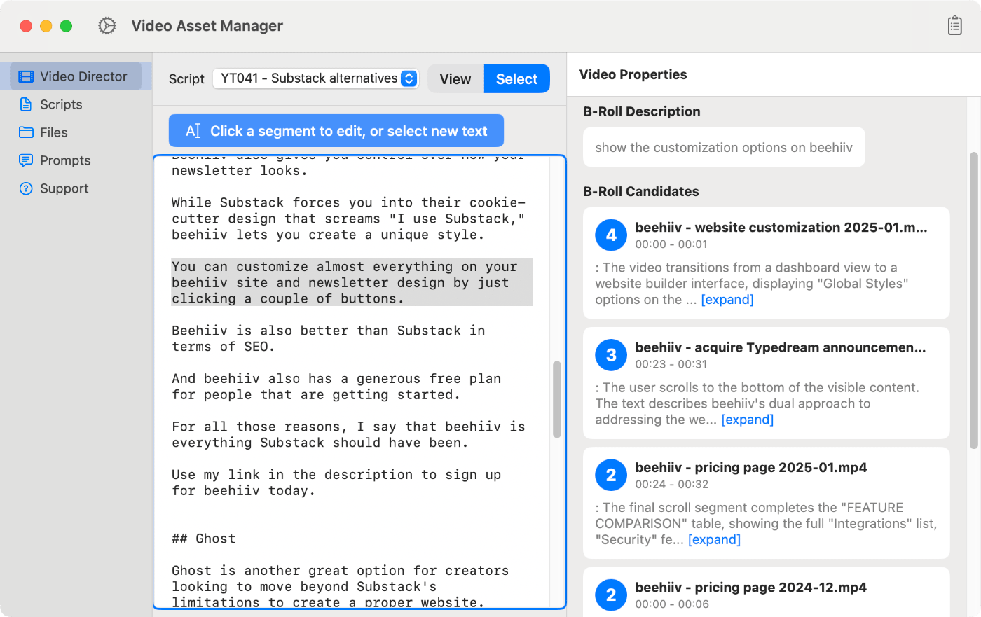Video Asset Manager Video Director b-roll results.