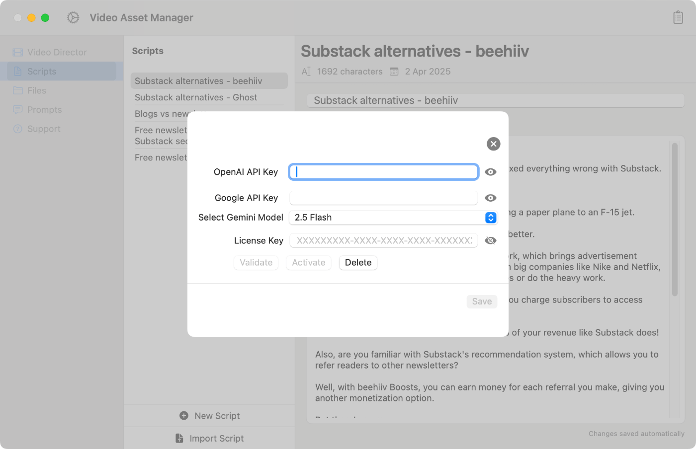 Video Asset Manager Settings.