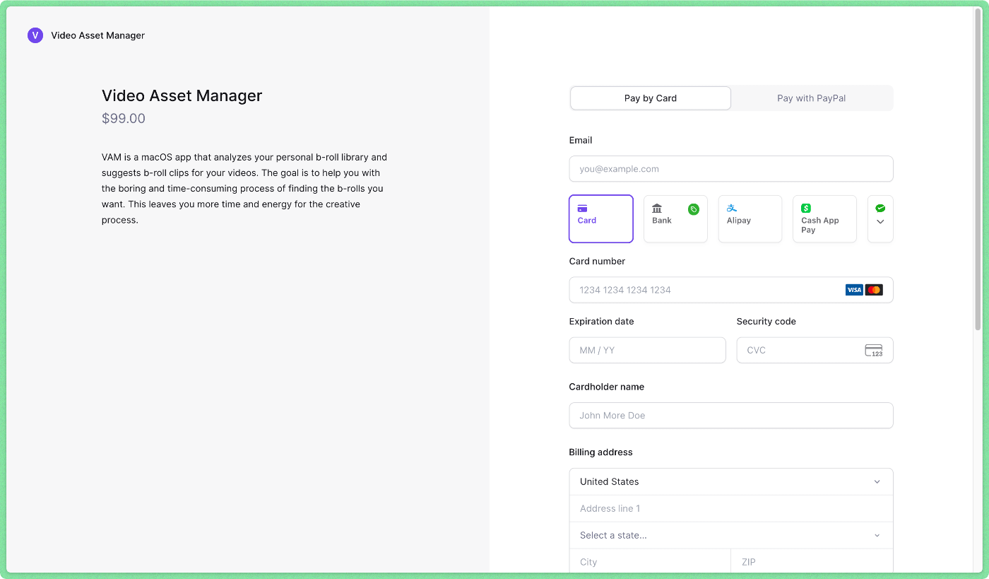 Video Asset Manager store checkout example.