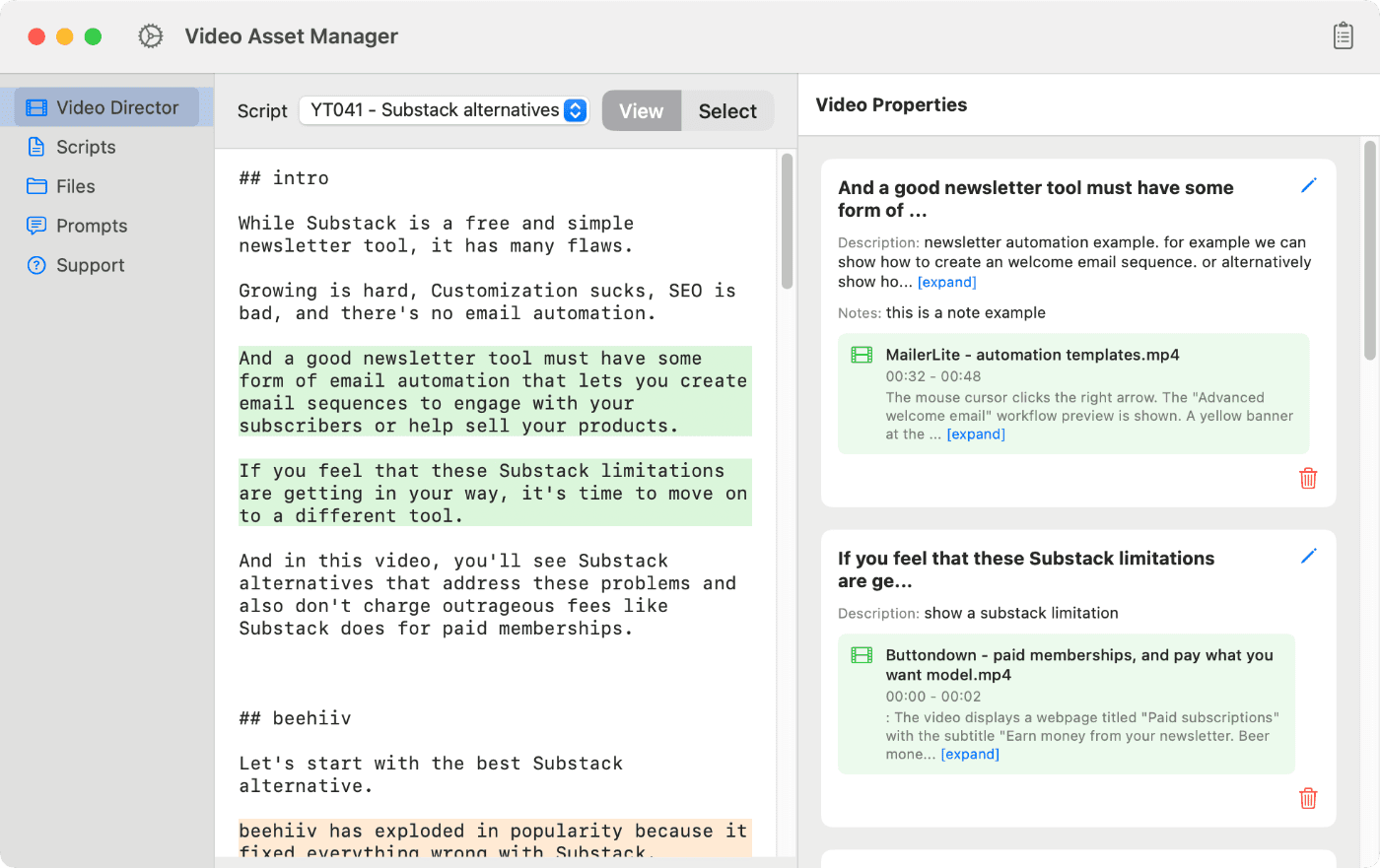Video Asset Manager, this is the Video Director feature used to build the storyboard of the video.